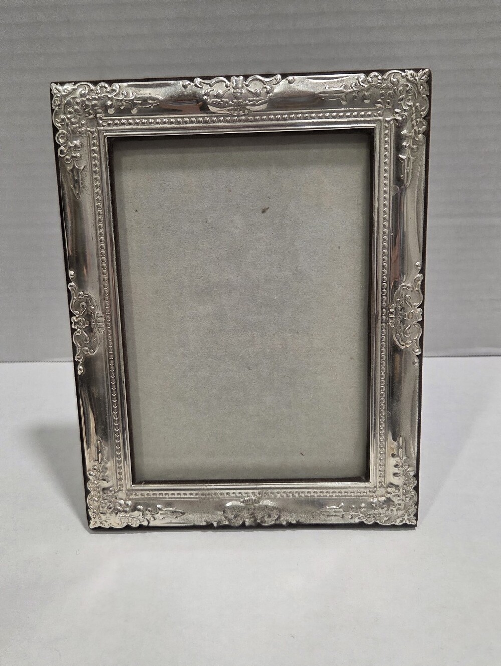 Vintage Silvertone Embossed Floral Picture Frame